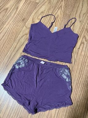 Victoria's Secret Purple Lace-Trim Camisole & Short Sleep Set